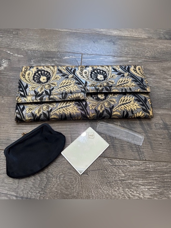 Lennox Bags Handbags - Vintage Lennox Bags SET Gold Brocade Clutch Handbag 1950s Comb Mirror Coin Purse